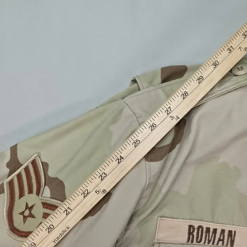 US Air Force DCU Desert Camo Field Jacket 1999 Large Long Patched USAF Vintage